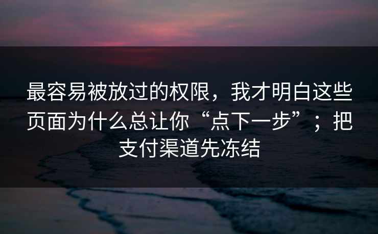最容易被放过的权限，我才明白这些页面为什么总让你“点下一步”；把支付渠道先冻结  第1张
