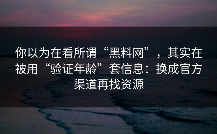 你以为在看所谓“黑料网”，其实在被用“验证年龄”套信息：换成官方渠道再找资源  第1张
