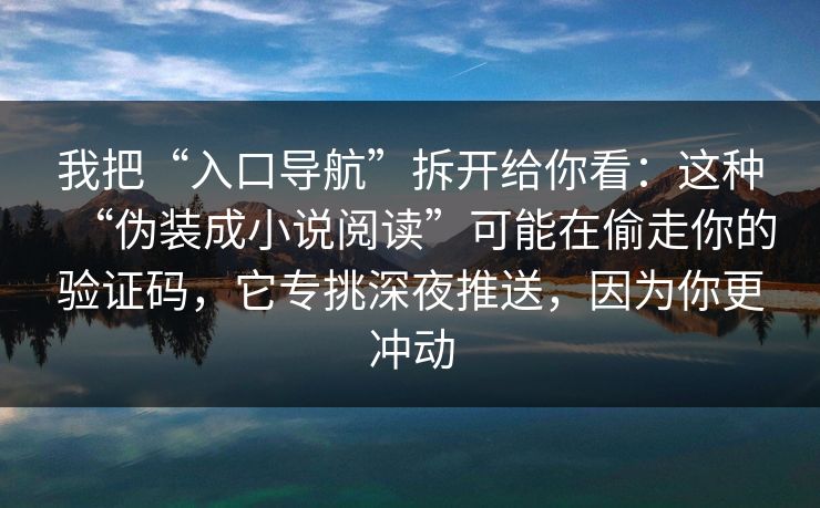 我把“入口导航”拆开给你看：这种“伪装成小说阅读”可能在偷走你的验证码，它专挑深夜推送，因为你更冲动