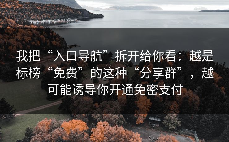 我把“入口导航”拆开给你看：越是标榜“免费”的这种“分享群”，越可能诱导你开通免密支付