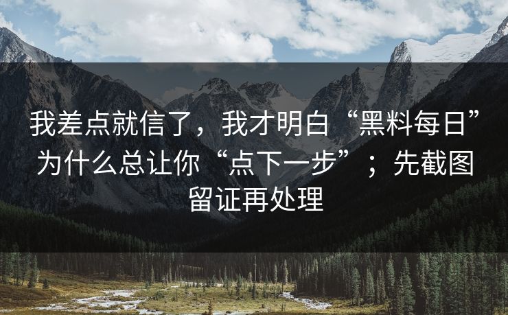 我差点就信了，我才明白“黑料每日”为什么总让你“点下一步”；先截图留证再处理