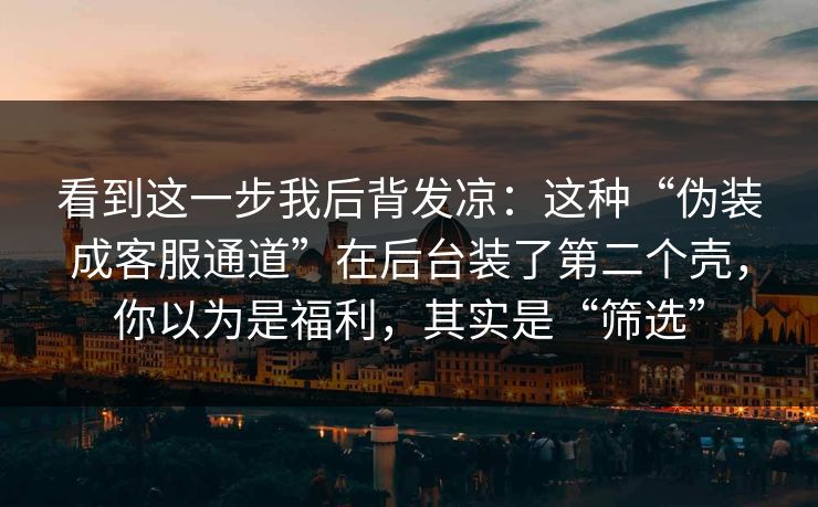 看到这一步我后背发凉：这种“伪装成客服通道”在后台装了第二个壳，你以为是福利，其实是“筛选”