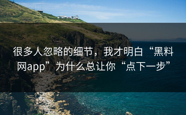 很多人忽略的细节，我才明白“黑料网app”为什么总让你“点下一步”