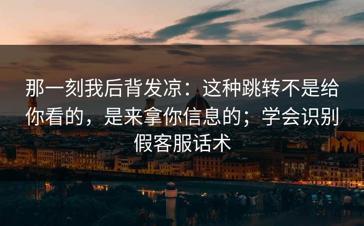 那一刻我后背发凉：这种跳转不是给你看的，是来拿你信息的；学会识别假客服话术