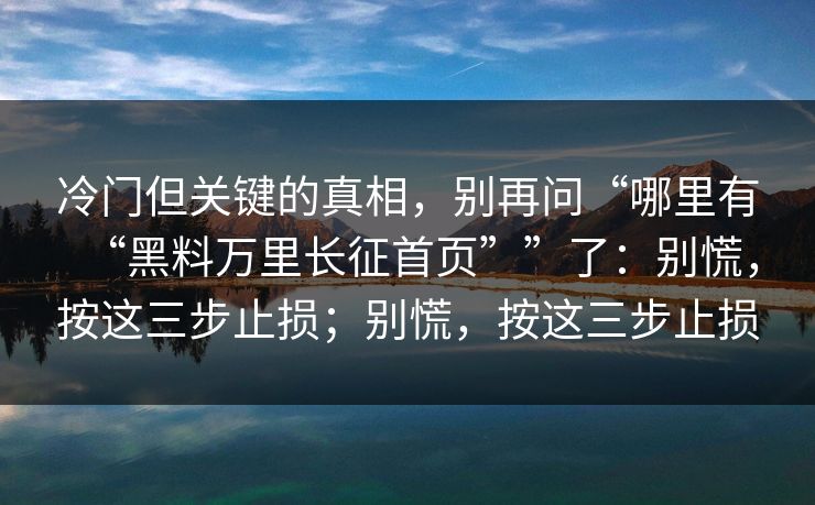 冷门但关键的真相，别再问“哪里有“黑料万里长征首页””了：别慌，按这三步止损；别慌，按这三步止损