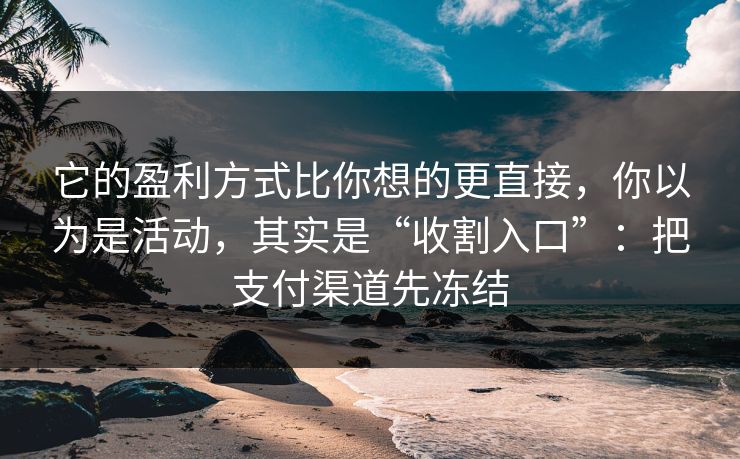 它的盈利方式比你想的更直接，你以为是活动，其实是“收割入口”：把支付渠道先冻结