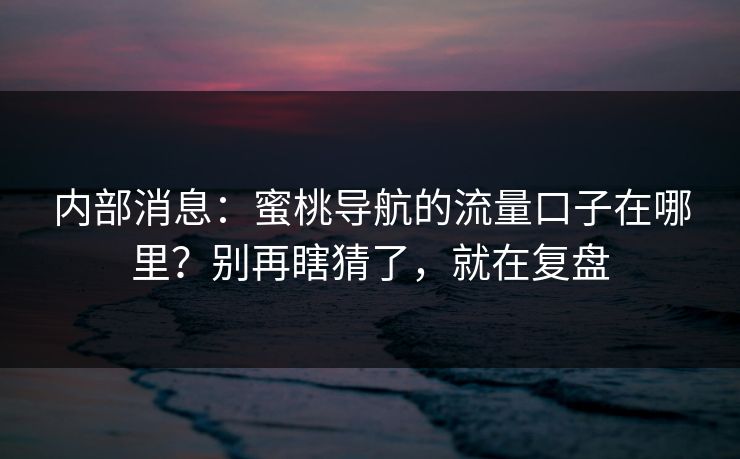 内部消息：蜜桃导航的流量口子在哪里？别再瞎猜了，就在复盘