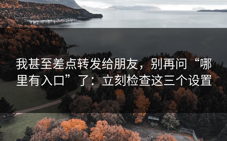 我甚至差点转发给朋友，别再问“哪里有入口”了：立刻检查这三个设置