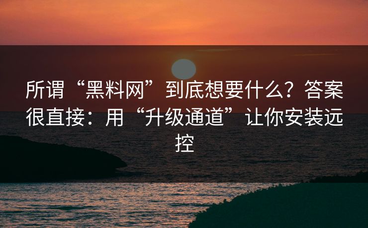所谓“黑料网”到底想要什么？答案很直接：用“升级通道”让你安装远控
