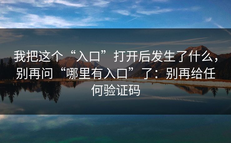 我把这个“入口”打开后发生了什么，别再问“哪里有入口”了：别再给任何验证码