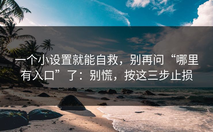 一个小设置就能自救，别再问“哪里有入口”了：别慌，按这三步止损